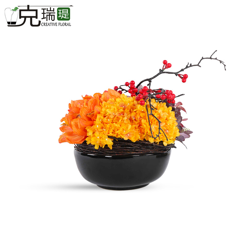 克瑞瑅新中式玄关背景台客厅装饰仿真花软装饰品摆件 G40274