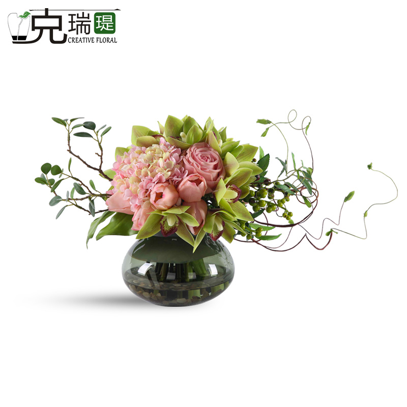 克瑞瑅现代简约玄关背景台客厅装饰仿真花软装饰品摆件  G40186