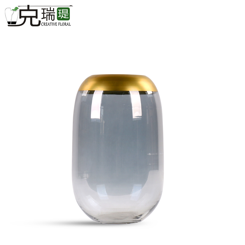  克瑞瑅现代简约镀洛玻璃花器客厅装饰仿真花软装饰品摆件   F3001