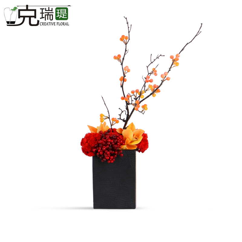 克瑞瑅新中式玄关背景台客厅装饰仿真花软装饰品摆件 G40084