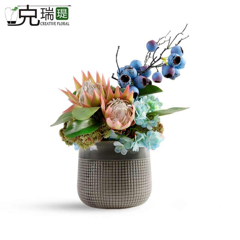 克瑞瑅新中式玄关背景台客厅装饰仿真花软装饰品摆件 G40005