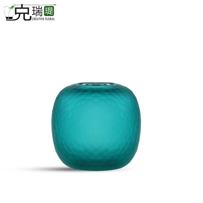  克瑞瑅现代简约有色玻璃花器客厅装饰仿真花软装饰品摆件   F2008