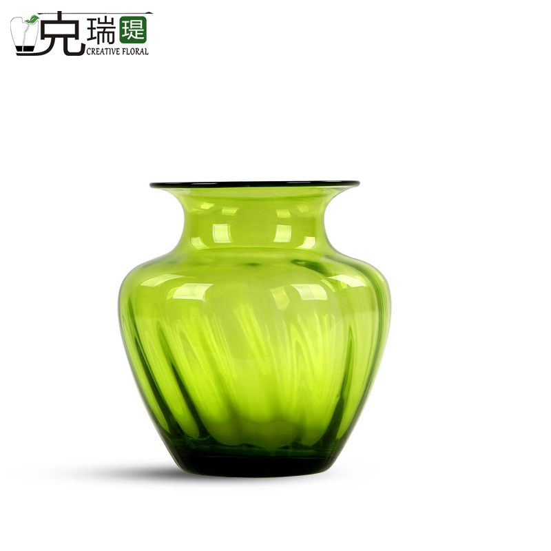  克瑞瑅现代简约有色玻璃花器客厅装饰仿真花软装饰品摆件   F2006