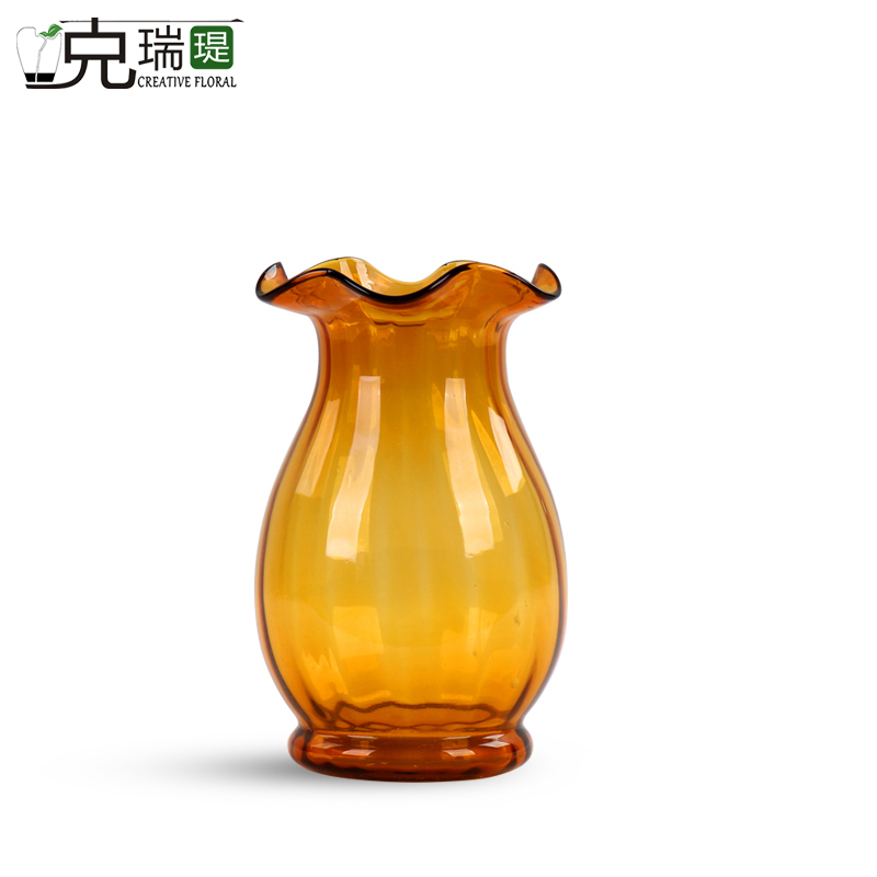  克瑞瑅现代简约有色玻璃花器客厅装饰仿真花软装饰品摆件   F2005