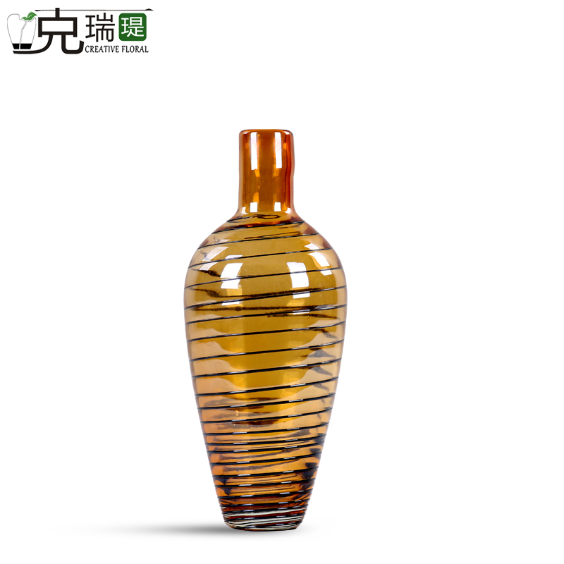  克瑞瑅现代简约有色玻璃花器客厅装饰仿真花软装饰品摆件   F2003