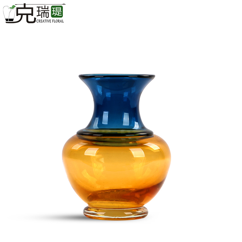  克瑞瑅现代简约有色玻璃花器客厅装饰仿真花软装饰品摆件   F2001