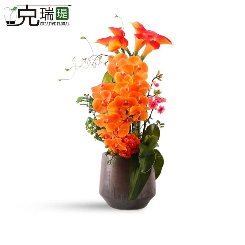 克瑞瑅新中式玄关背景台客厅装饰仿真花软装饰品摆件 G40324